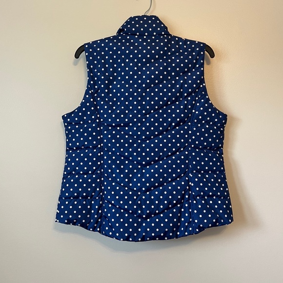 Lands' End Puffer Down Vest Blue with White Polka Size M/P 10-12 Full Zip - Picture 2 of 11